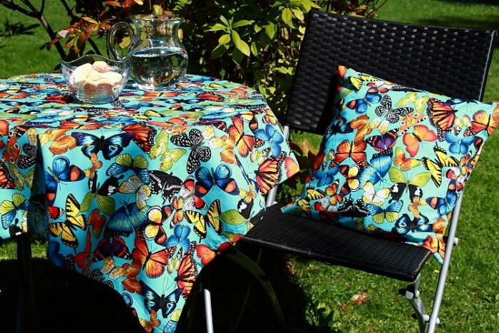 Toalhas de mesa de jardim-capas de almofada-borboleta-desenho-colorido-feliz-turquesa-azul