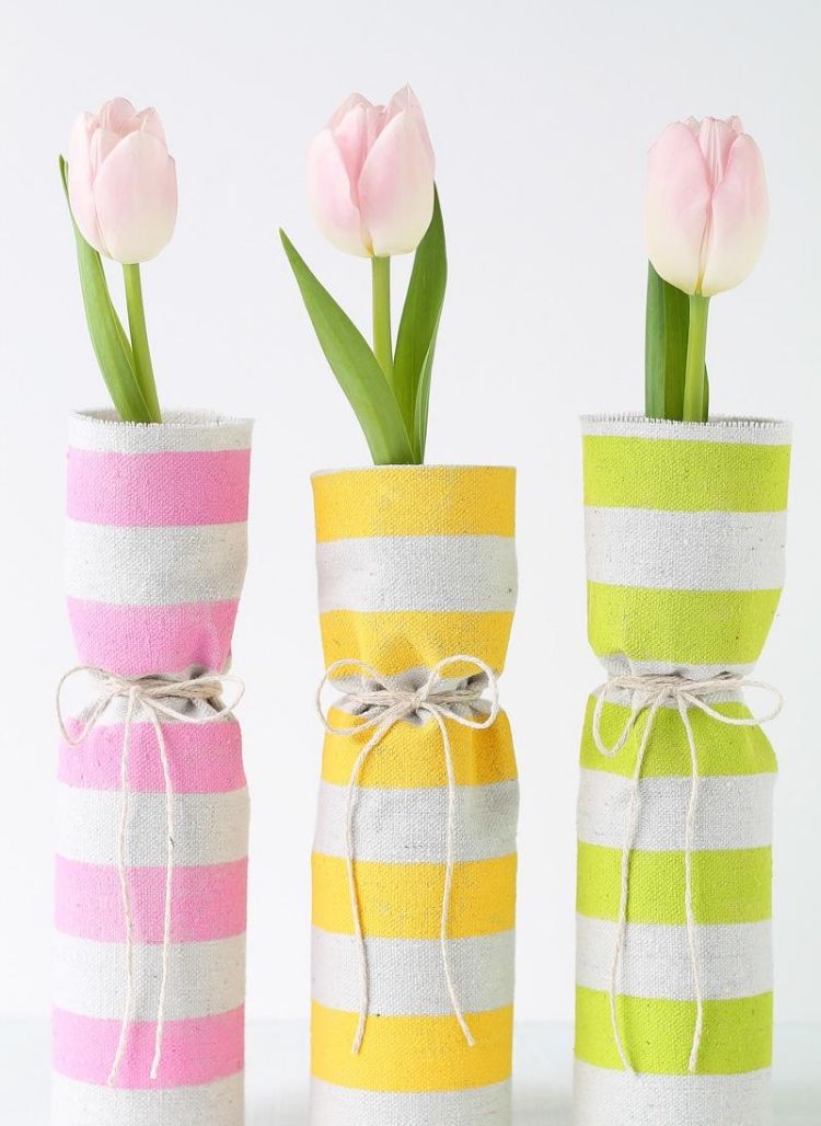 primavera-decoração-vidro-ideias-garrafas-tecido-embrulhado-tulipa