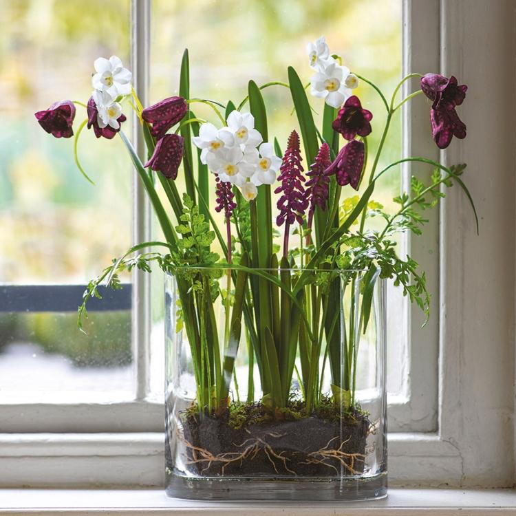 decoração de vidro grande com flores sazonais decoração de primavera para peitoril da janela