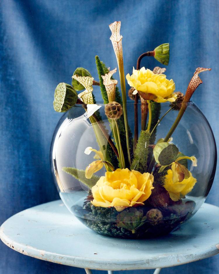 Idéias de decoração de tigela de vidro para arranjos de primavera