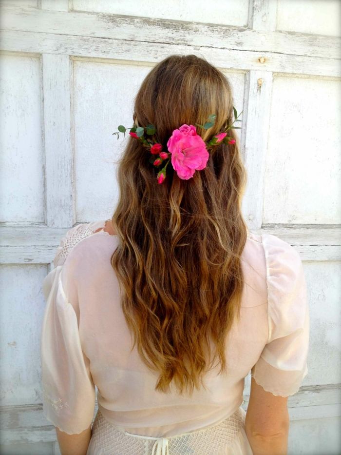 penteado meio aberto ondas flores da primavera acessório deco