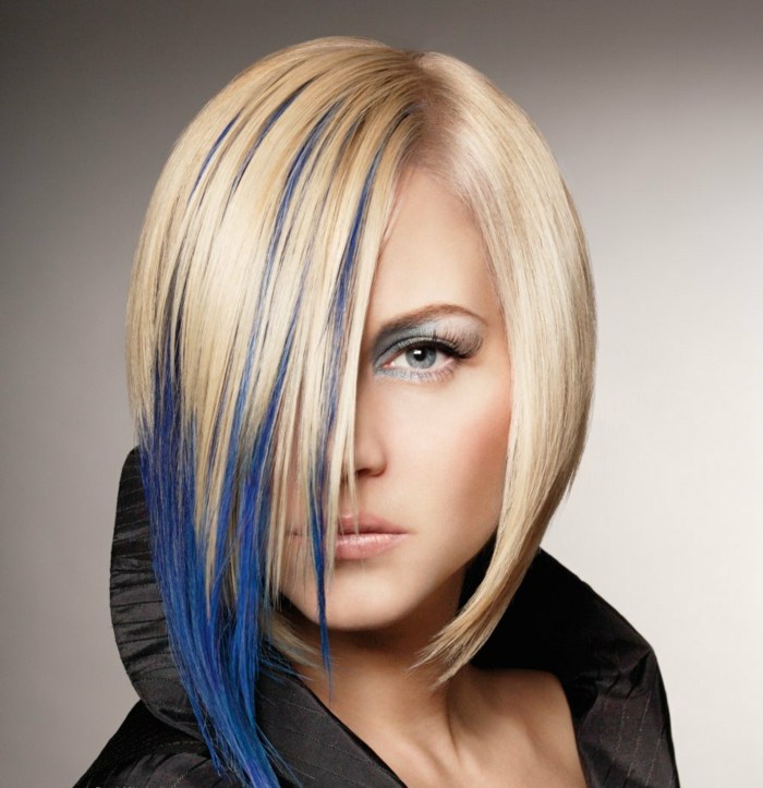 penteado primavera cabelo curto com mechas azuis