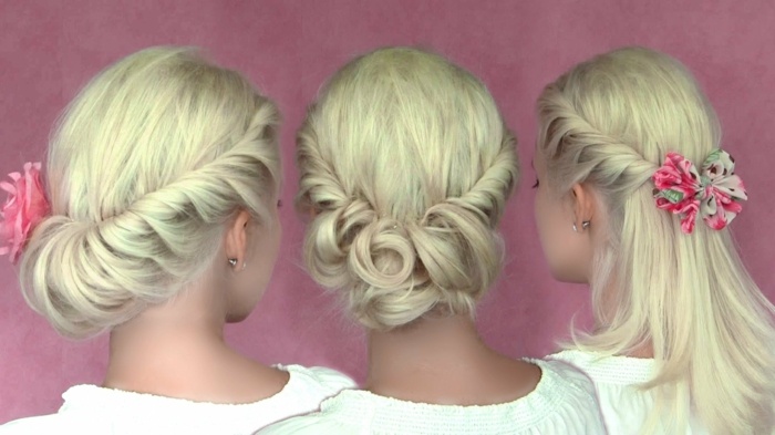 idéias de penteado updo semi-aberto flores loop acessório primavera