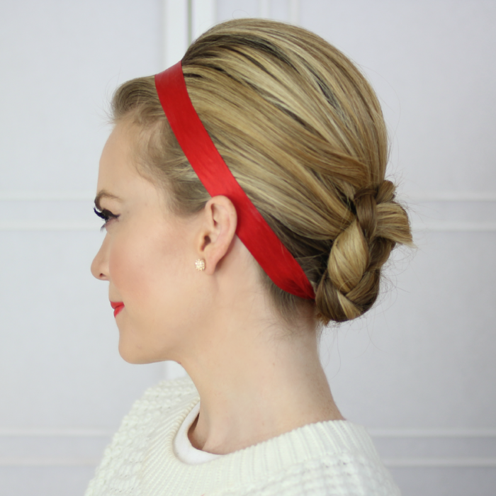 penteado na primavera updo faixa de cabelo vermelho