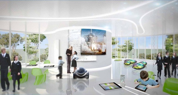 fachada de vidro aberta - design inovador - escola