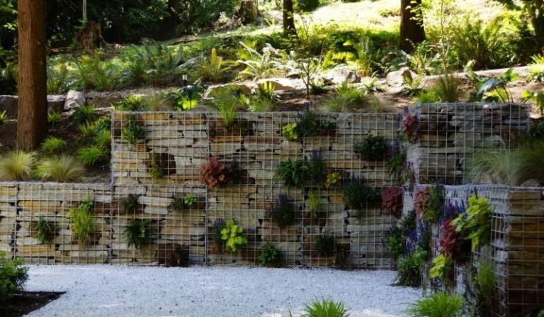 Muro de Gabião-jardim-retenção de muro-idéias de plantio