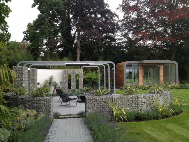 Tela de privacidade Gabion wall-garden-pergolla-terrace