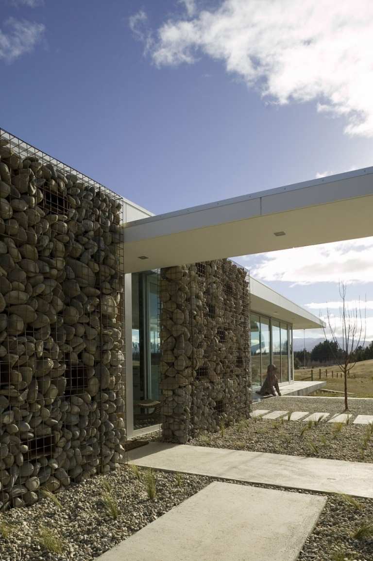 Ideias para casas com tela de privacidade de jardim de parede de gabião