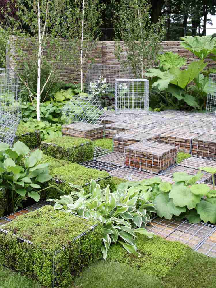 parede de gabião-jardim-design-moderno-blocos de construção-verde musgo