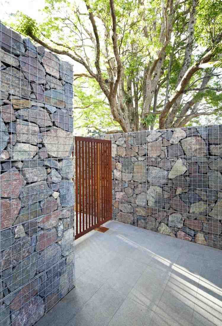 ideias de parede cerca de gabião portão metal ferrugem pedra