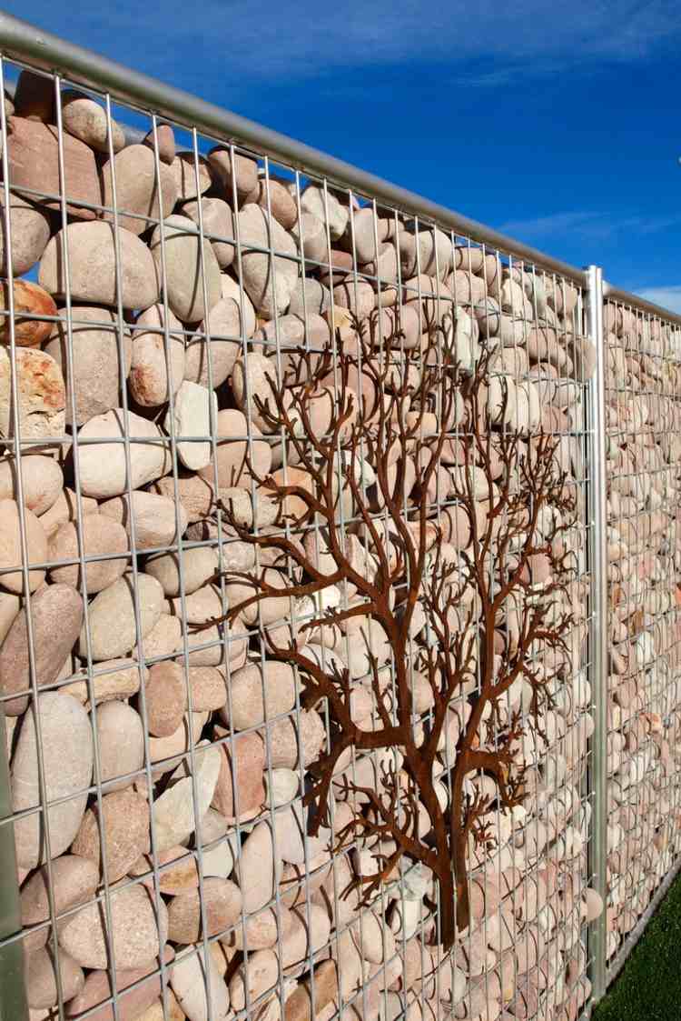 padrão árvore gabião cerca design ideia pedras jardim