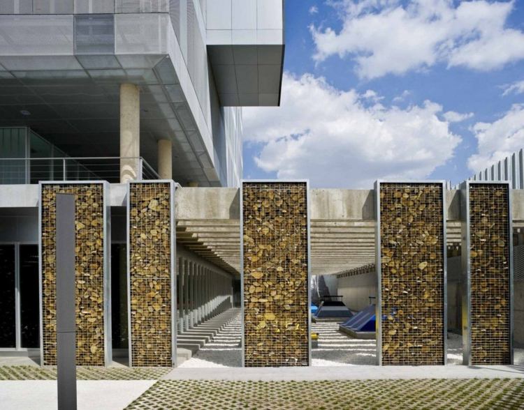 decoração casa estrutura residencial jardim terraço gabião cerca ideias pedras castanho