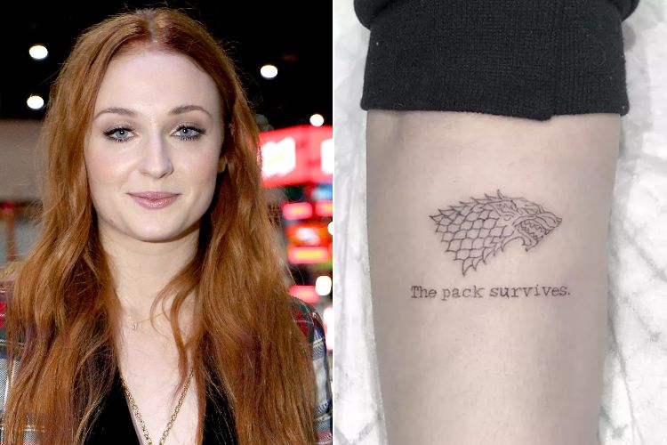 jogo dos tronos tatuagem desenhos ideias tatuagens série cult sophie turner braço sombra lobo cabeça de lobo forte