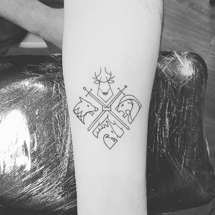 GAme of Thrones tatuagem simples brasão de símbolos de animais das quatro casas