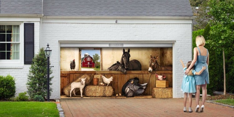 portas de rolo de garagem motivo-rústico-animais-fazenda-cavalo