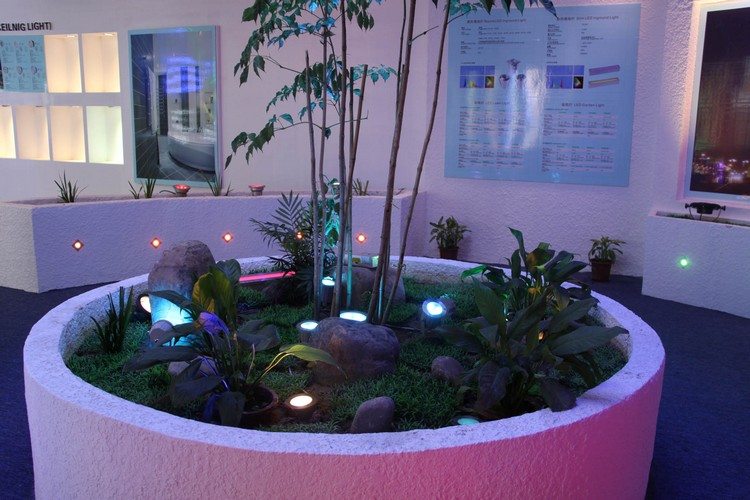 jardim-iluminação-chão-luzes-led-sob-plantas