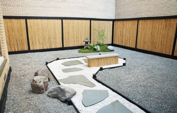 elegantes linhas assimétricas de jardim japonês parecem impressionantes