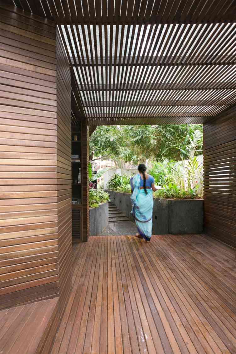 pavilhão de madeira moderno jardim indiano design granito
