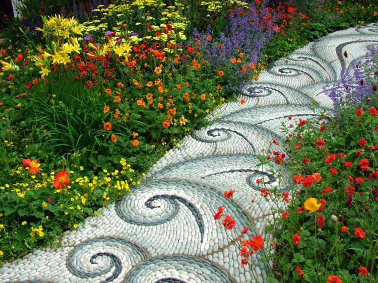plano de jardim caminho de jardim de seixos quadro de flores românticas