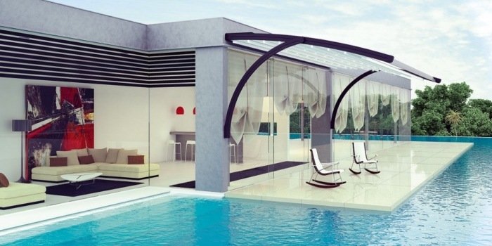Jardim-cadeiras de balanço-moderno-espaldar alto-braços-piscina coberta
