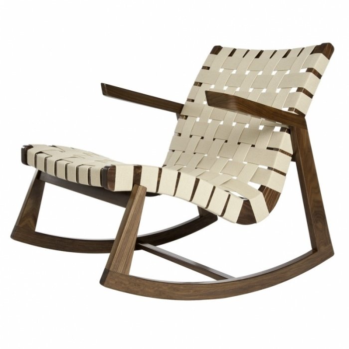 Jardim-cadeiras-balanço-madeira de nogueira-braços-assento de vime-móveis-para-relaxar