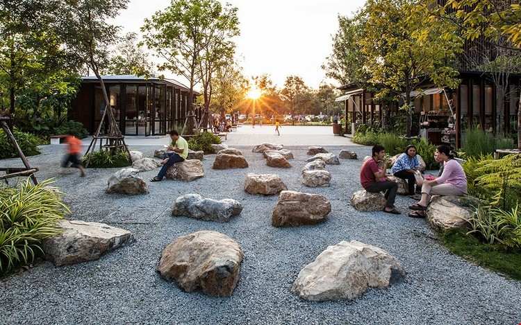 Exemplo de jardinagem e paisagismo com pedras Ming Mongkol Park