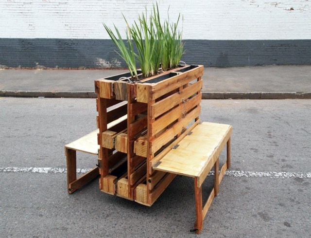 Banco de jardim, caixa para plantador, assento dobrável moderno que economiza espaço