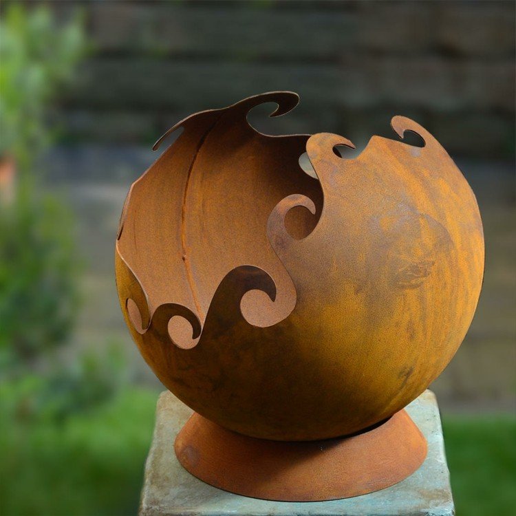 decoração de jardim feita de bola de ferrugem-moderna-corten-figura