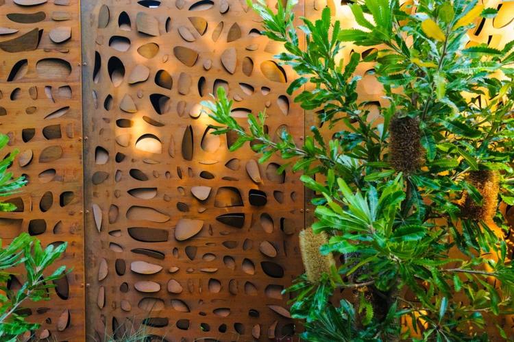 Decoração de jardim feita de painéis de ferrugem - proteção de privacidade - luzes de aço corten