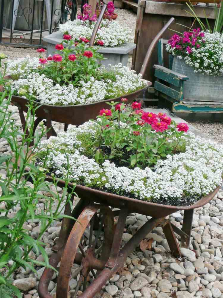 decoração de jardim-ferrugem-carrinho de mão-rústico-vaso-jardim-decorar