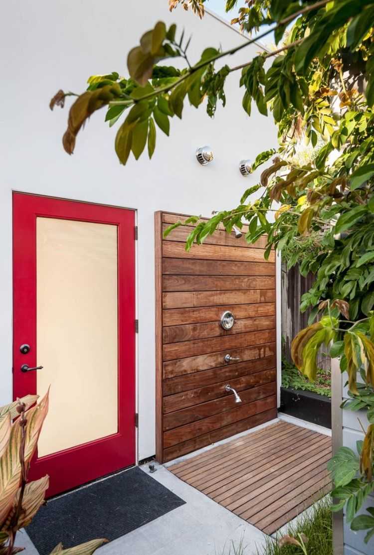construir seu próprio jardim chuveiro externo jardim área externa varanda de madeira projeto diy esconderijo