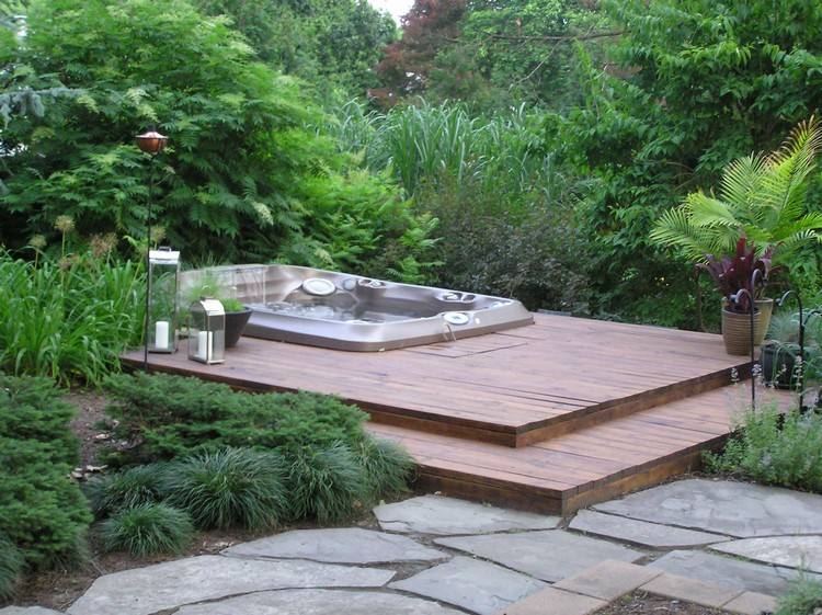 jardim canto forma hidromassagem deck de madeira luxo natureza