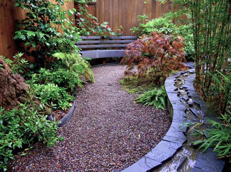 Banco de idéias de plantio de design de canto de jardim oval