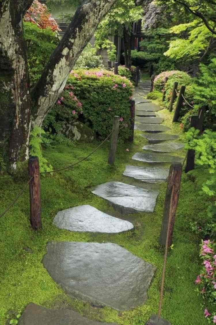 jardim-design-japonês-país-jardim-caminho-musgo-pedras-árvores