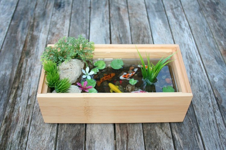 Inspirações de design de jardim Mini lagoa caixa de madeira peixinhos dourados