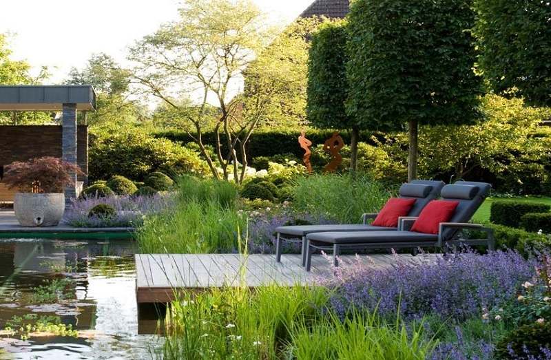 Inspirações para projetos de jardins Lagoa madeira terraço árvores verão flores grama alta