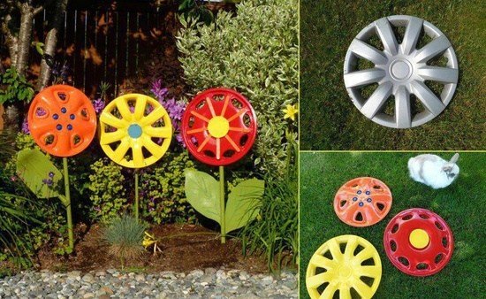 idéias de jardim coisas antigas aros de carro pintando flores