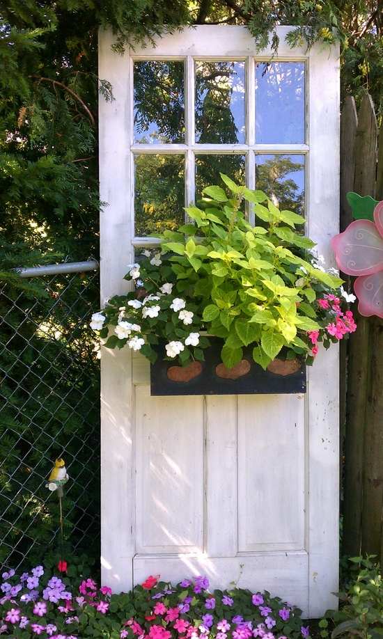 ideias para jardim, coisas velhas, porta, vasos de flores, ideia, decoração