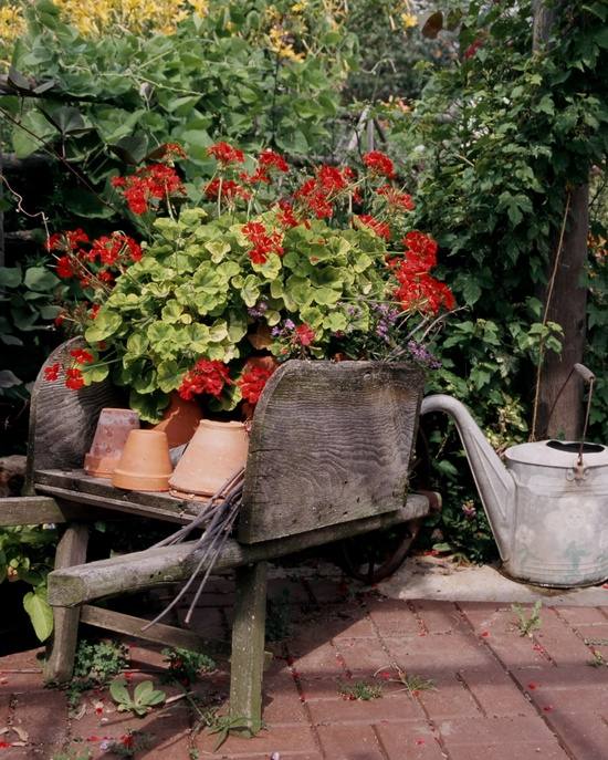 idéias de jardim coisas antigas carrinho de mão decoração de madeira flores