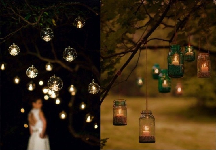 Lanternas de jardim com velas -festa-noite-romântica-preservação-vidro-árvore ao ar livre