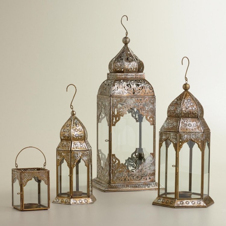 lanternas de jardim-velas-metal-marroquino-ornamentos-vidro-pendurado-linda-pátina
