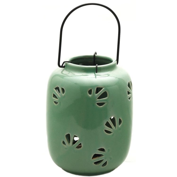 lanternas de jardim-velas-cerâmicas-verdes-penduradas-pequenas-lacunas-pouco-lindas-esmaltadas coloridas