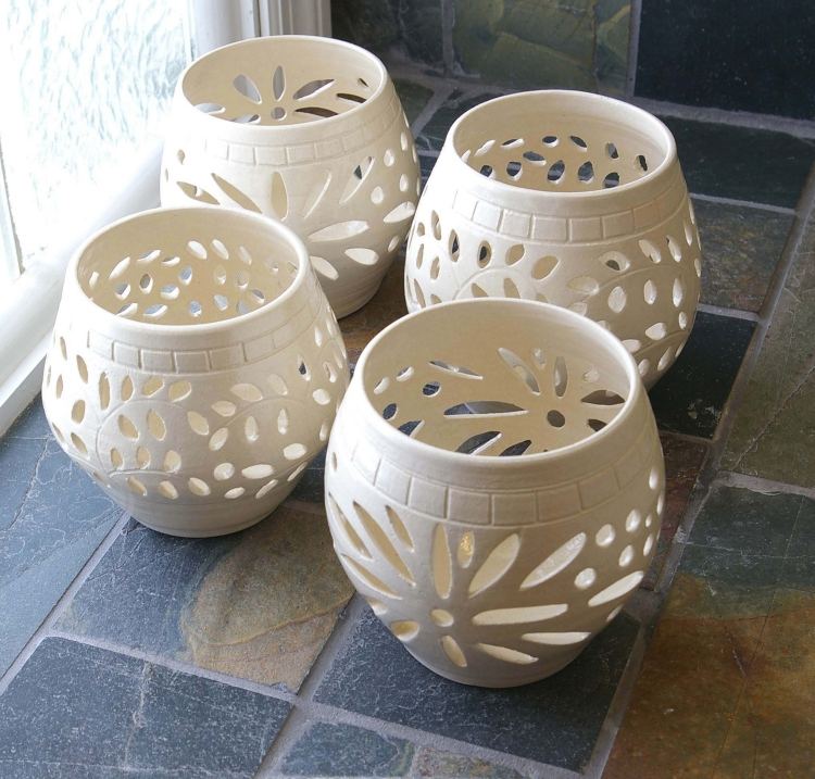 lanternas de jardim-velas-cerâmica-branca-porcelana-floral-faça-você-mesmo