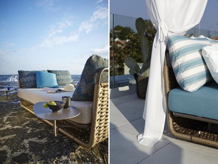 lounge-jardim-móveis-sofá-cama-estrutura de alumínio-corda-trança-céu-proteção solar