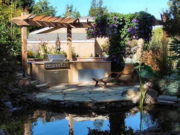 Área de churrasqueira para cadeira de praia de jardim aquático de design externo