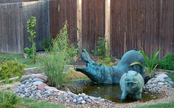 Configurar jardim lagoa decoração ideia esculturas água jardim