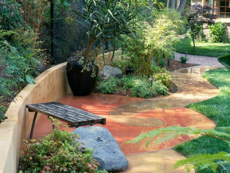 caminho do jardim criar cores concretas ondas banco de ideias plantador