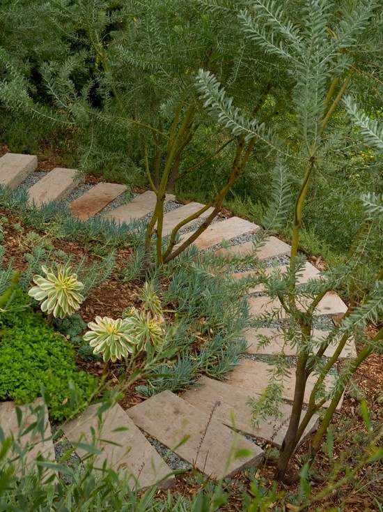 Caminho do jardim Schlängelweg - na encosta - escadas erguidas - no jardim