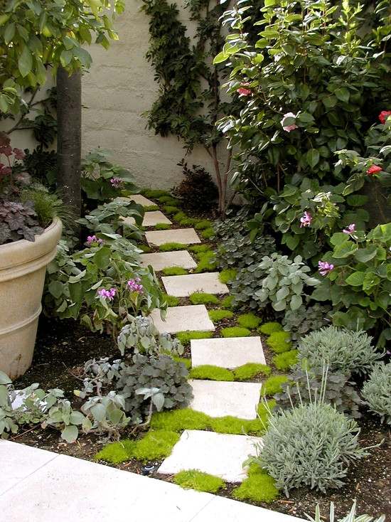 caminho sinuoso caminho de design lúdico jardim trampolim ideias