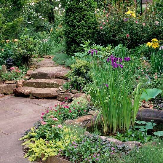 ideias para caminho de jardim feito de pedra rústica